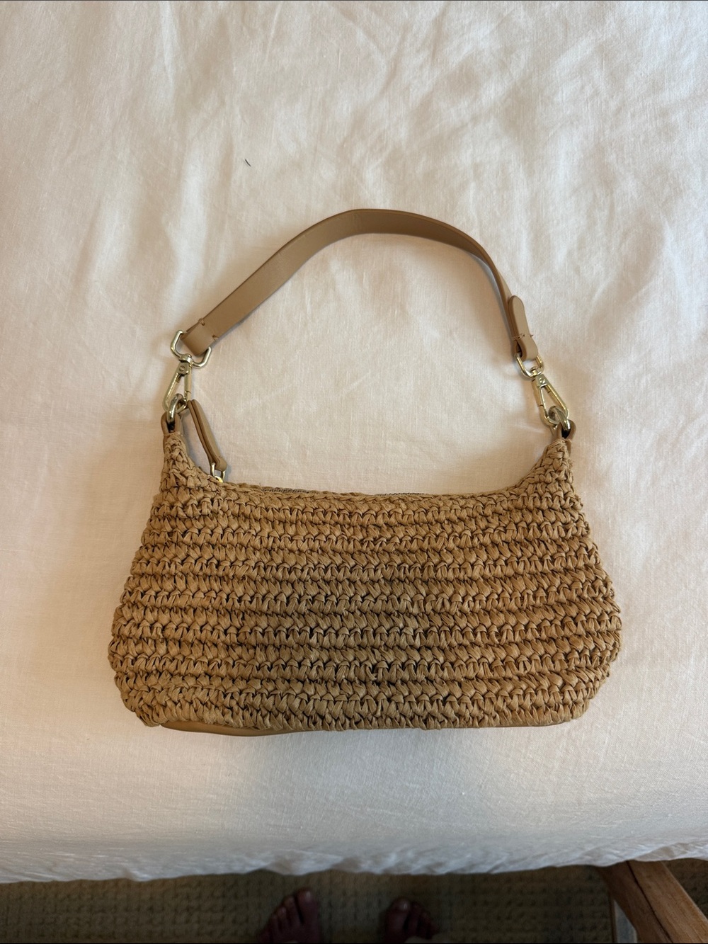 Mango Woven Straw Shoulder Bag - Tan